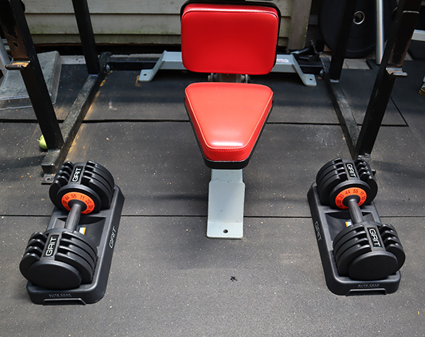 Set of 2 x 55 lbs Grit Elite Adjustable Dumbbells with Bench Seat