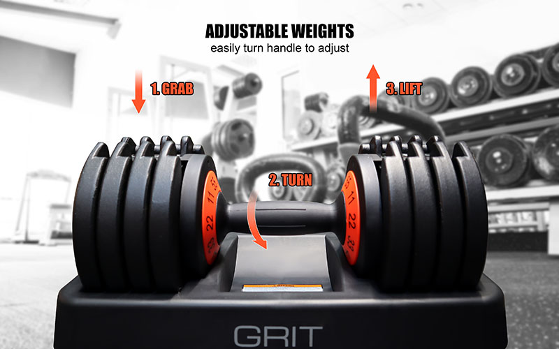 55 Pound Grit Elite Adjustable Dumbbell Instructions