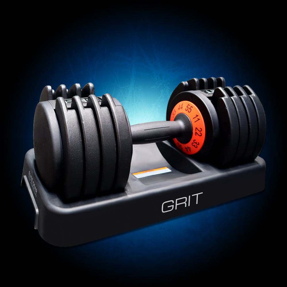 55 Pound Grit Elite Adjustable Dumbell on Tray