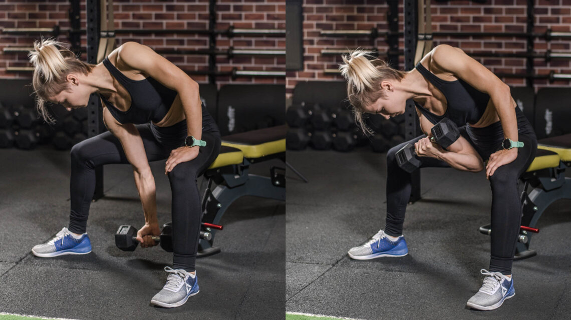 Woman Displaying Single Seated Bicep Curls