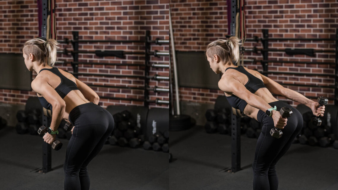Woman Displaying Bent-Over Dumbbell Tricep Extension