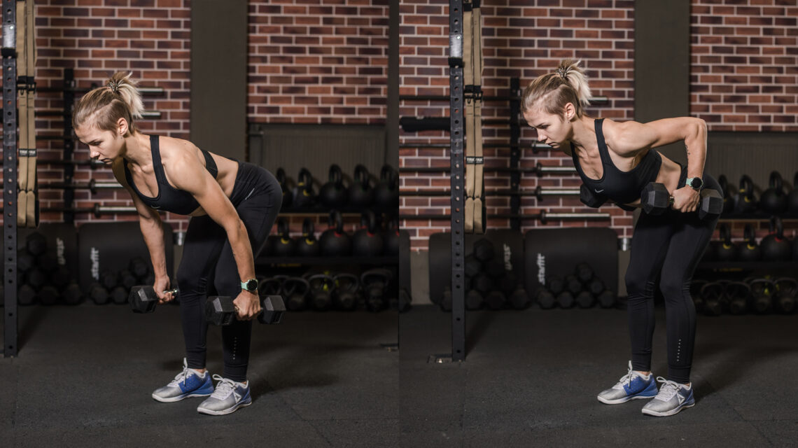 Woman Displaying Bent-Over Dumbbell Row