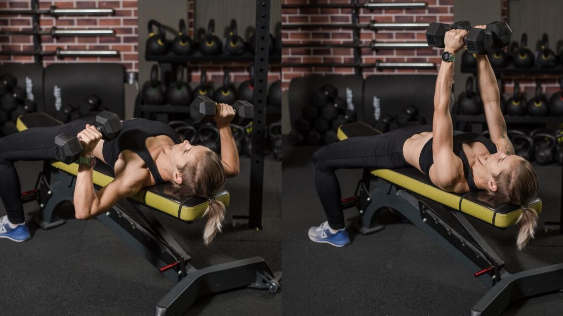 Woman Displaying Dumbbell Bench Press