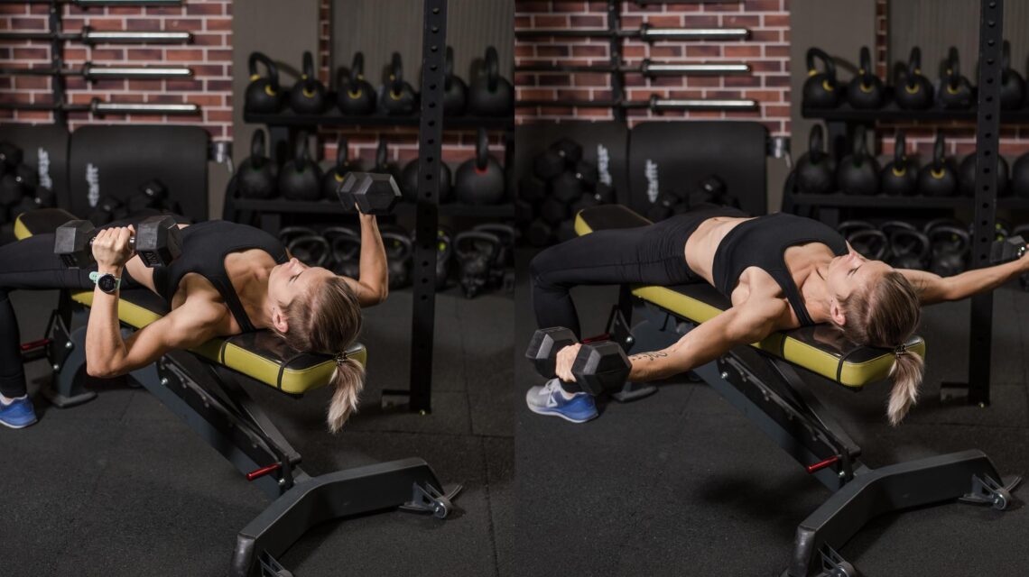 Woman Displaying Raising Dumbbells from a Right Angle