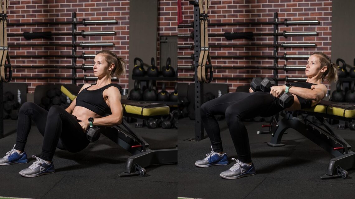 Woman Displaying Dumbbell Hip Thrust