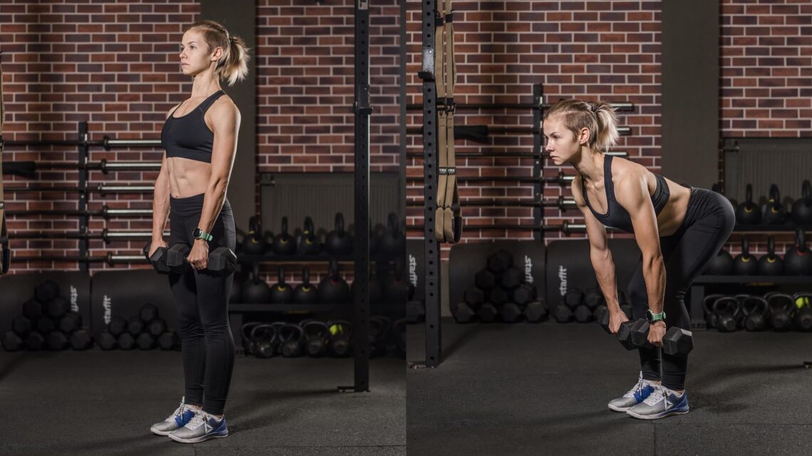 Woman Displaying Dumbbell Romanian Deadlift