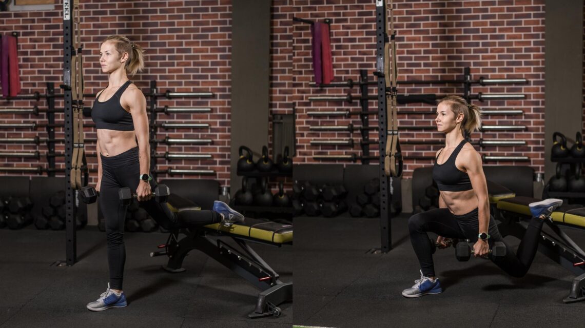 Woman Displaying Dumbbell Lunge Exercise