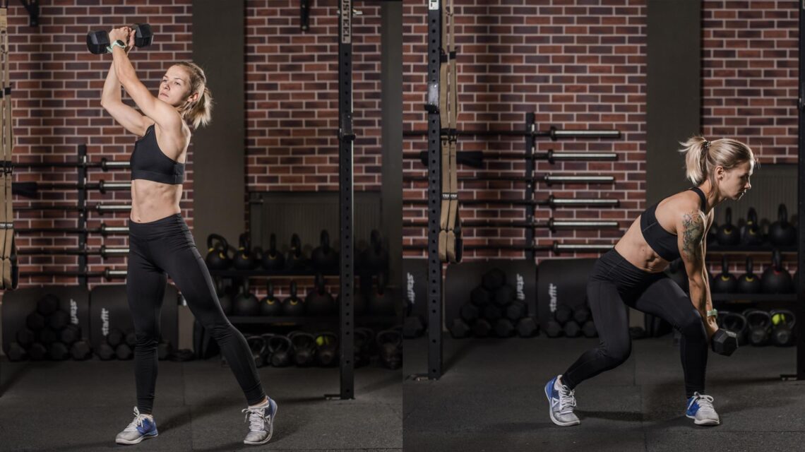 Woman Displaying Dumbbell Core Exercise