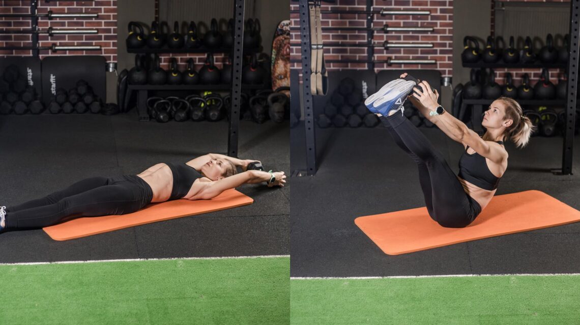 Woman Displaying Dumbbell Ab Exercise