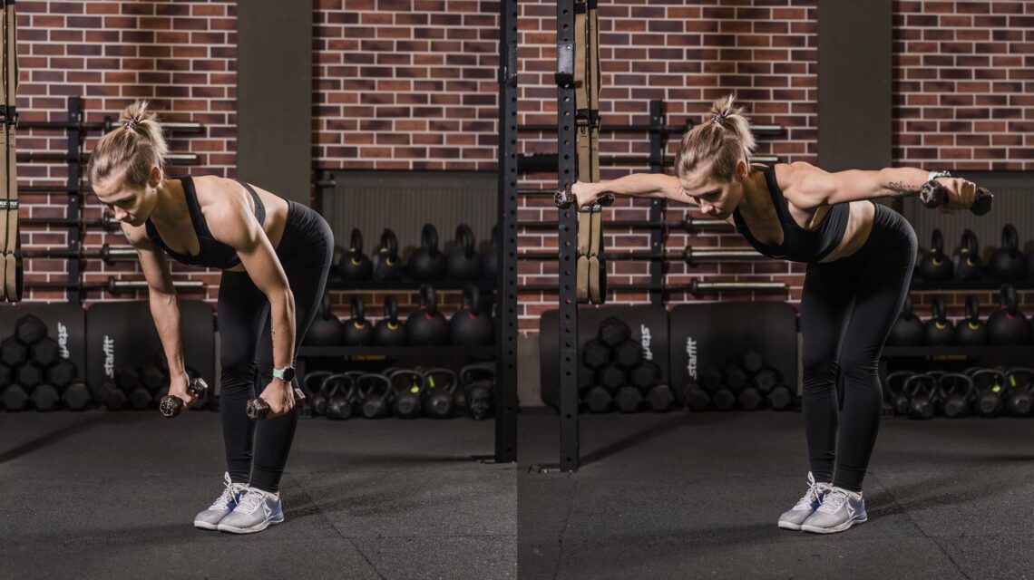 Woman Displaying Bent-Over Rear-Deltoid Raise