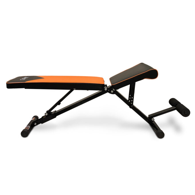 Orange Adjustable Workout Bench Grit Elite Gear Unfolded Position Orange Adjustable Workout Bench Grit Elite Gear Unfolded Position